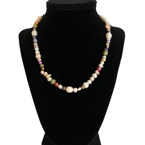 Natural Pearl Necklace Choker Multi Color Pastel Unisex 16" Pink White Green Blu